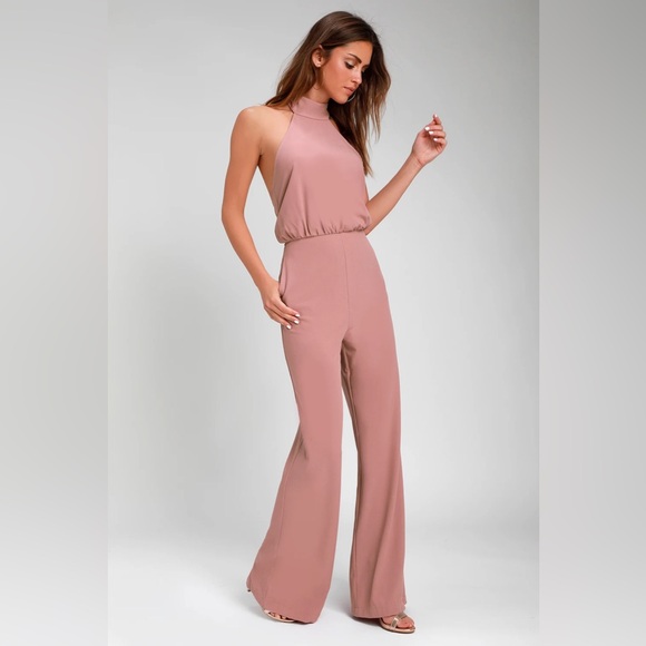 NEW Lulu’s Dusty Pink Halter Jumpsuit Wide Leg High Waist Size Small - Picture 12 of 12